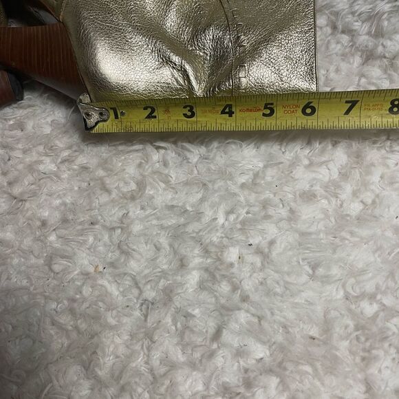 Marc Jacobs leather metallic gold slip on ankle heels boots stitching accent SZ7 - Picture 9 of 12